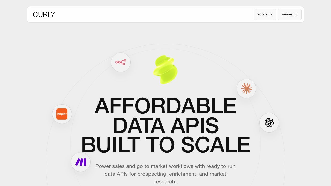 Buying signals in sales workflow shown on the Curly data API homepage